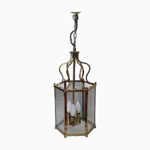 Hexagonal Brass Hall Lantern, 1920s