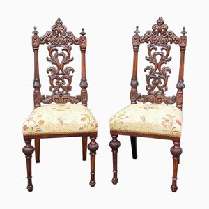 Carved Walnut Side Chairs, 19th Century, Set of 2