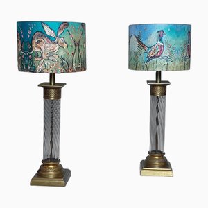 Brass and Glass Table Lamps, 1920s, Set of 2
