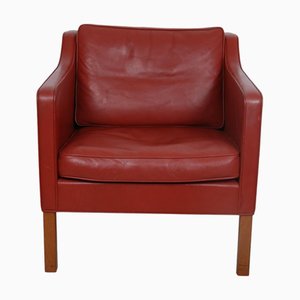Sillón 2321 de cuero rojo de Børge Mogensen, años 80