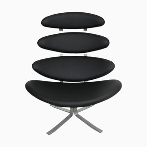 Silla Corona de cuero Bizon negro de Erik Jørgensen, años 2000
