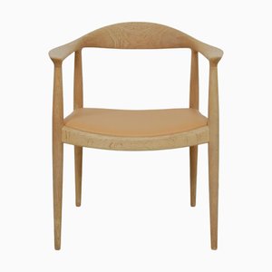 Stuhl aus Eiche & Nevada Sand Leder von Hans Wegner, 1960er