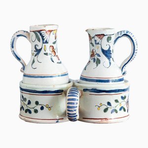 Antikes polychromes Öl & Essig Set von Sinceny, 1700er