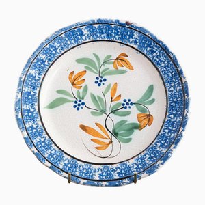 Polychrome Floral Plate with Cul Noir from Forge-Les-Eaux
