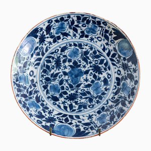 Dutch Blue and White Floral Plate from Delftware, 1700s