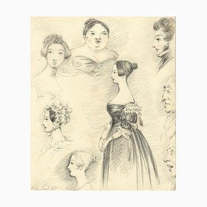 Walter Sneyd, Sheet of Caricature Portraits, Early 19th Century, Graphite Drawing