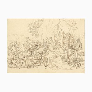 John White Abbott, Moses Striking the Rock After Poussin, 1805, Ink Drawing