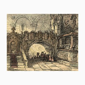 Alfred Crowquill, Intérieur d'église avec procession, milieu du XIXe siècle, dessin à l'encre