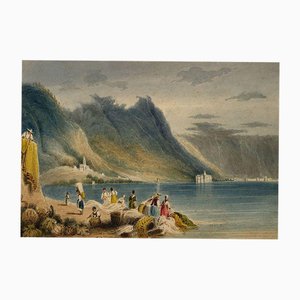 D'après Samuel Prout, Château de Chillon, Lac Léman, Années 1830, Aquarelle