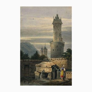 After Samuel Prout, Andernach Round Tower Miniature, 1830s, Watercolour