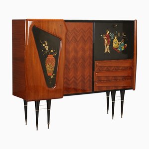 Vintage Sideboard aus Exotischem Holz & Polyester Messing, 1950er