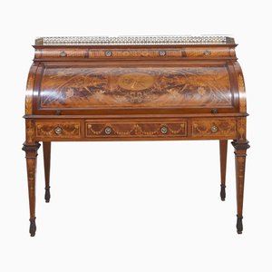 Sheraton Revival Marquetry Inlaid Cylinder Desk
