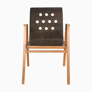 Mid-Century Austrian Beech Stacking Armchair attributed to Roland Rainer, 1950s
