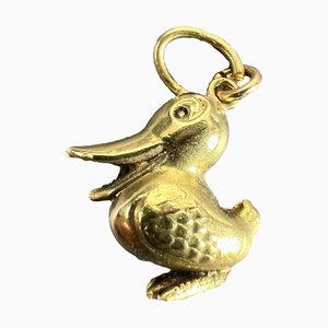 Pendentif à Charme Oiseau Canard Vintage en Or Jaune, 1960s