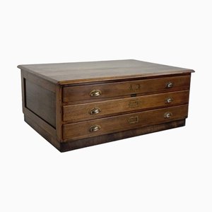 Table Basse à 3 Tiroirs avec Poignées Coupe en Laiton, 1930s