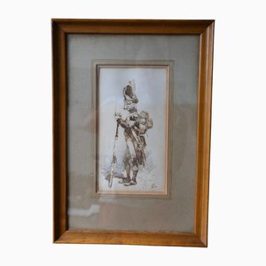 Edouard Detaille, Officer of the Foot Grenadiers of the Imperial Guard, Drawing, Framed