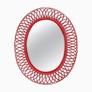Vintage Italian Oval Mirror in Rattan by Franco Albini, 1960s
