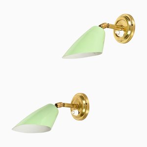 Italian Wall Lights in Brass and Green Metal by G. Ostuni, 1950s, Set of 2