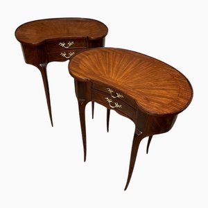 Tables de Chevet en Forme de Kidney en Placage d'Acajou, Set de 2