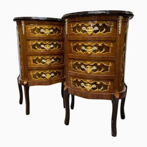 Shield-Top Marquetry Inlay Nightstands, Set of 2
