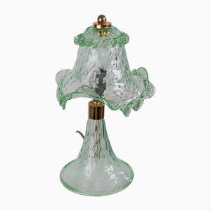 Vintage Murano Glass Table Lamp with Delicate Green Glass with Wavy Shape, Italy, 1980s