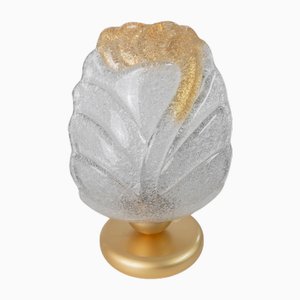 Vintage Murano Glass Table Lamp with Leaf Shaped Glass with Gold Metal Base, Italy, 1980s