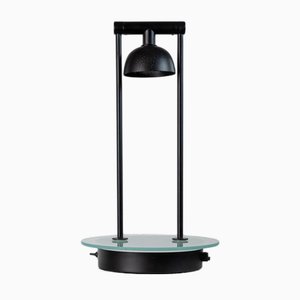 Lampada da tavolo vintage in metallo nero e vetro con base in vetro, Italia, anni '80