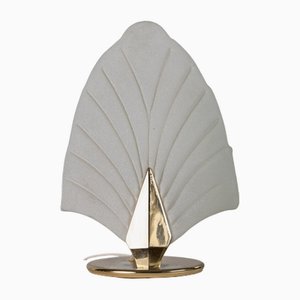 Vintage Murano Glass Table Lamp with Leaf Shaped Glass with Gold Metal Base, Italy, 1980s
