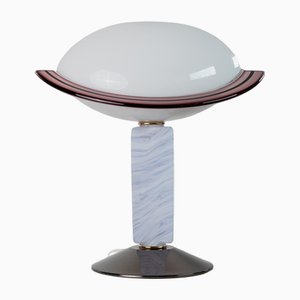 Vintage Murano Glass Table Lamp with Swirled Glass Base with Metal, Glass Shade, Italy, 1980s