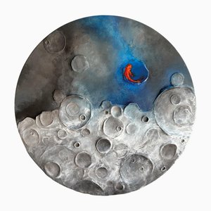 Vera Vizzi, Light Surrealist Lunar Relief, 2025, Acrylic and Clay on Wood