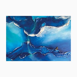 Vera Vizzi, Varco Wandskulptur in Blau mit Miniaturboot, 2024, Mixed Media