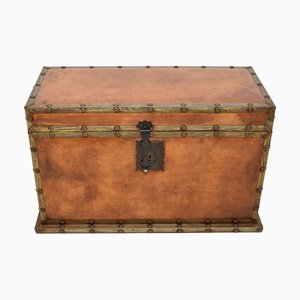 Cassettiera antica in pelle, metà XIX secolo