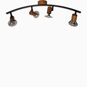 Verstellbare Vintage Spotlight Bar aus Kiefernholz & Braunem Metall mit 4 Leuchten von Brilliant, 1970er