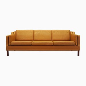 Orangefarbenes dänisches Ledersofa, 1970er