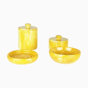 Italian Yellow Marble Bowls and Boxes, 1970s, Set of 4