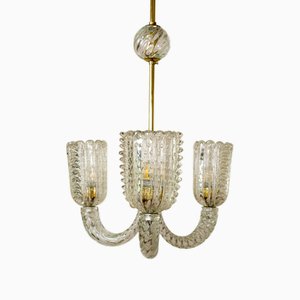 Vintage Art Deco Murano Glass Chandelier attributed to Ercole Barovier for Barovier & Toso, 1930s