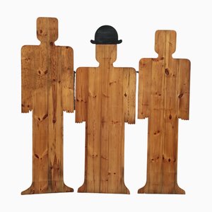 Paravento artistico in legno con tre sagome, anni '70