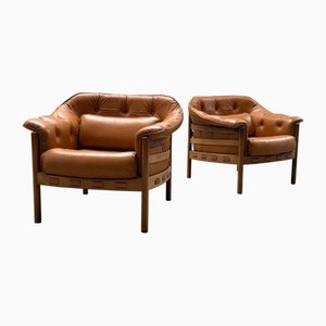 Set aus niederländischen Leder & Holz Sesseln von Sven Ellekaer, 1960er