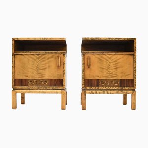 Schwedische Art Deco Nachtschränke aus satinierter Birke, 1930er, 2er Set