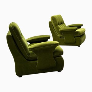 Set of Space Age Lounge Chairs in Green Velvet, 1970s