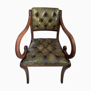 Chaise Chesterfield Regency Vintage en Cuir Vert, 1960
