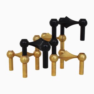 Gold and Black Cy Sestake Modular Candleholder by Ceasar Stoffi for Hans Nagel, Germany, 1965, Set of 5