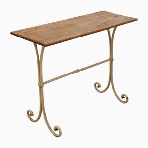 French Bistro Table with Cast Iron Base and Oak Top, 1950s