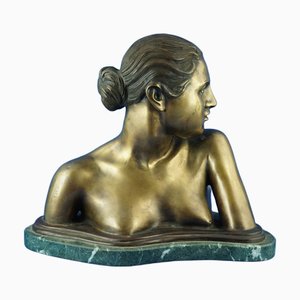 Vincenzo Gemito, Sculpture Buste de Femme Nue, 20ème Siècle, Bronze Doré