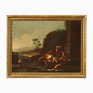 Römischer Künstler, Landschaft mit Hirtenszene, 1680, Öl auf Leinwand, Gerahmt