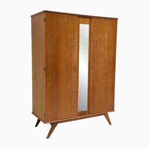 Scandinavian-Style Wooden Wardrobe with Mirror, 1960s