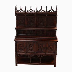 Large Early 19th Century Neo-Gothic Hand Carved Cupboard in Oak