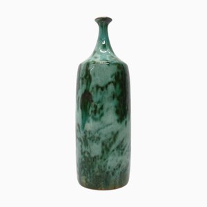 Grün emaillierte Flaschenvase aus Steingut, 1960er