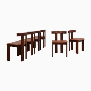 Sillas de madera y cuero de Luigi Vaghi, años 70. Juego de 6