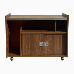 Brauner Vintage Barschrank mit orangem Hintergrund auf Rollen, 1970er